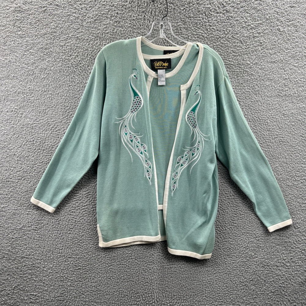Bob Mackie Womens Cardigan Set S Peacock Embroidered Beaded Wearable Art Artsy